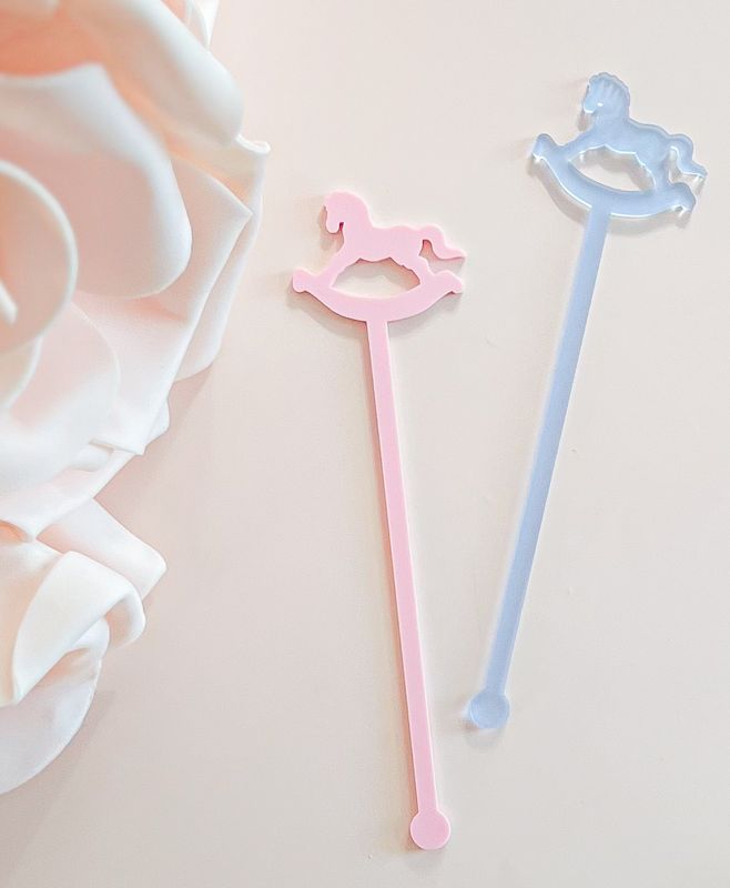 Rocking Horse Drink stirrers for Boy baby shower - cocktail stirrers - acrylic stir sticks - swizzle stick - baby boy sprinkle (Set of 5 stirrers | Frosted Blue)
