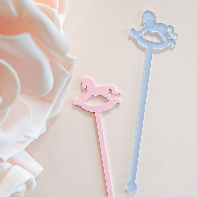 Rocking Horse Drink stirrers for Boy baby shower - cocktail stirrers - acrylic stir sticks - swizzle stick - baby boy sprinkle (Set of 5 stirrers | Frosted Blue)