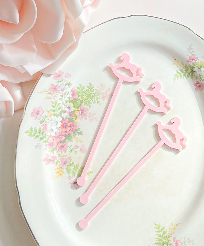 Rocking Horse Drink stirrers for Boy baby shower - cocktail stirrers - acrylic stir sticks - swizzle stick - baby boy sprinkle (Set of 5 stirrers | Frosted Blue)