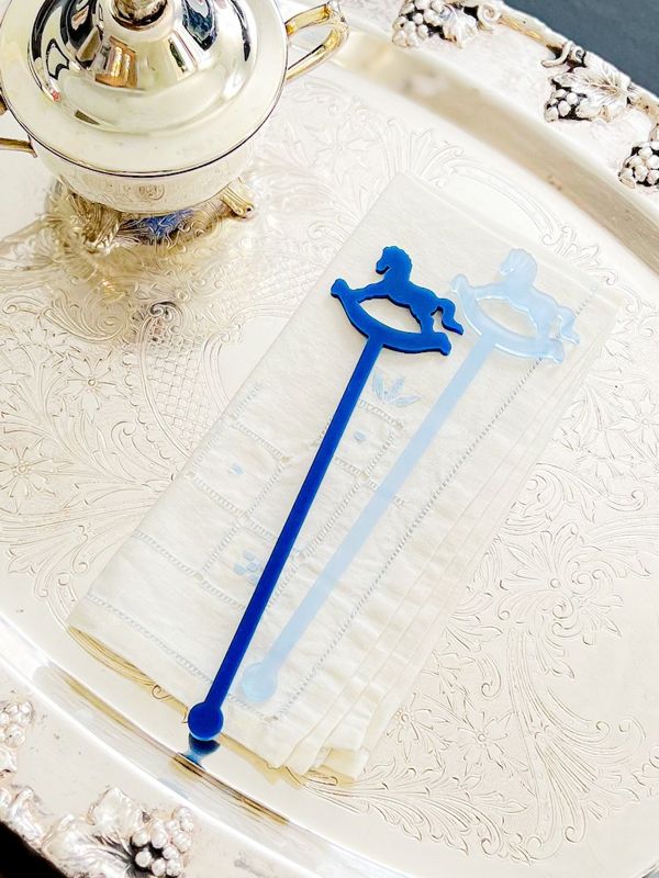 Rocking Horse Drink stirrers for Boy baby shower - cocktail stirrers - acrylic stir sticks - swizzle stick - baby boy sprinkle (Set of 5 stirrers | Frosted Blue)