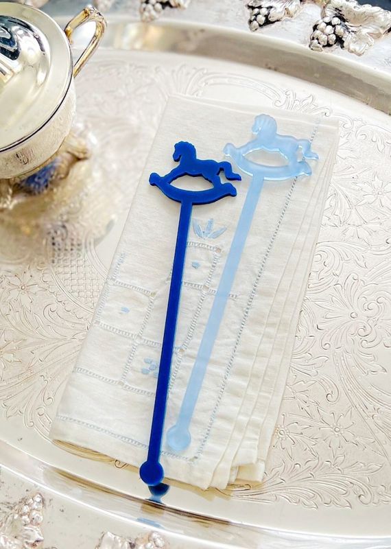 Rocking Horse Drink stirrers for Boy baby shower - cocktail stirrers - acrylic stir sticks - swizzle stick - baby boy sprinkle (Set of 5 stirrers | Frosted Blue)