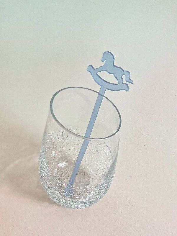 Rocking Horse Drink stirrers for Boy baby shower - cocktail stirrers - acrylic stir sticks - swizzle stick - baby boy sprinkle (Set of 5 stirrers | Frosted Blue)