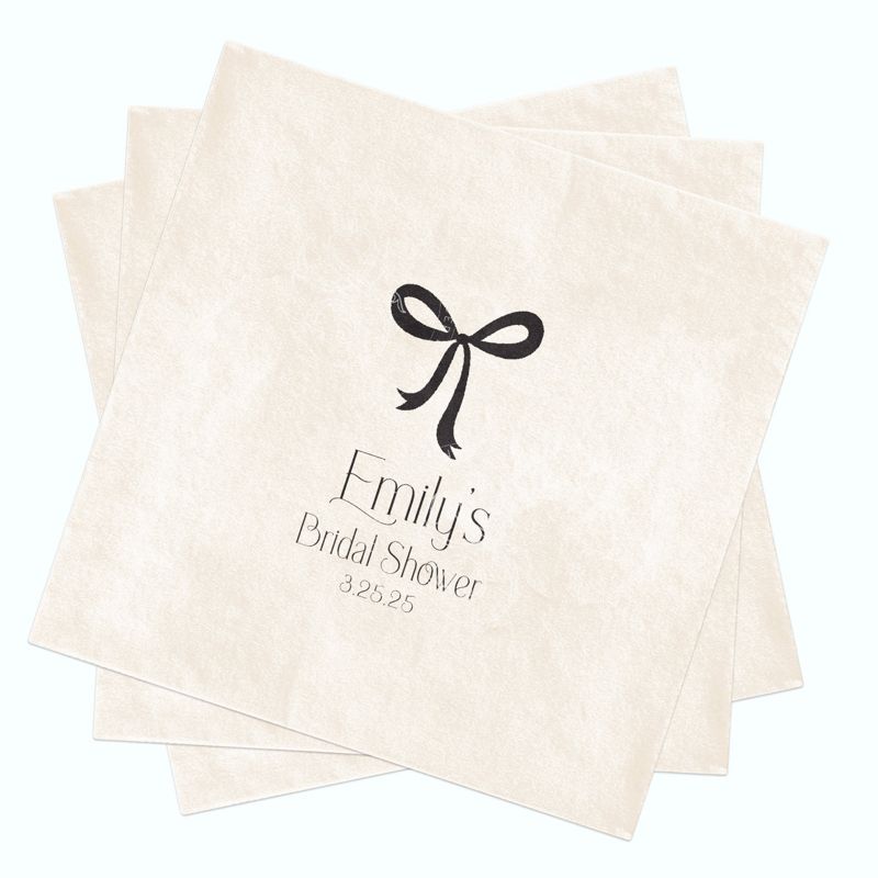 She's Tying the Knot Black Bow Bridal Shower Cocktail Napkins Personalized - Custom Paper Napkins - Bridesmaids Luncheon - Bridal Tea Brunch (100 Printed Napkins)
