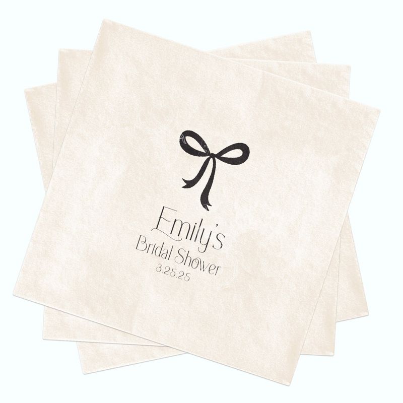 She's Tying the Knot Black Bow Bridal Shower Cocktail Napkins Personalized - Custom Paper Napkins - Bridesmaids Luncheon - Bridal Tea Brunch (100 Printed Napkins)