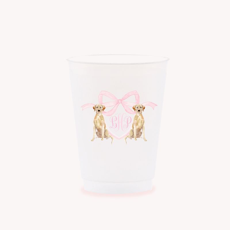 Party Cups with Labrador Retriever Puppy Monogram Crest Baby Girl Shower Sprinkle Cups, 1st Birthday Party, Fancy Tea Party, Girl Birthday (25 cups (minimum))