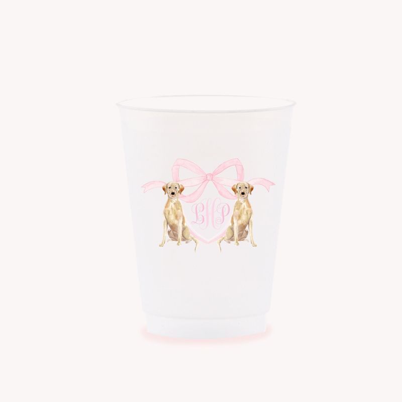 Party Cups with Labrador Retriever Puppy Monogram Crest Baby Girl Shower Sprinkle Cups, 1st Birthday Party, Fancy Tea Party, Girl Birthday (25 cups (minimum))