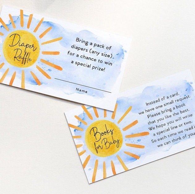 Sunshine Baby Boy Shower Diaper Raffle Tickets or Books for Baby Insert Cards Printed - Here Comes the Son (20 printed cards | Books for Baby)