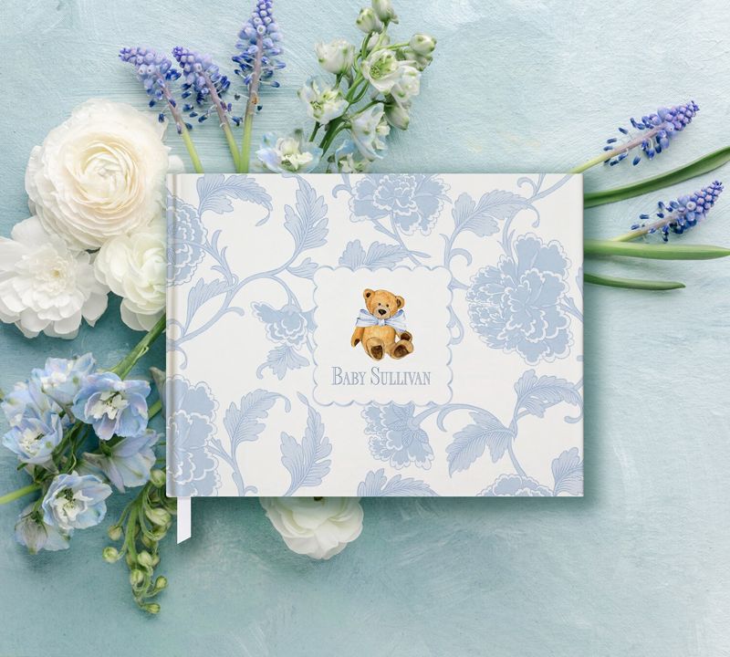 Traditional Teddy Bear Boy Baby Shower Guest Book - Classic Baby Boy - Dusty Blue Book - Baby Boy Sprinkle Guest Book Personalized