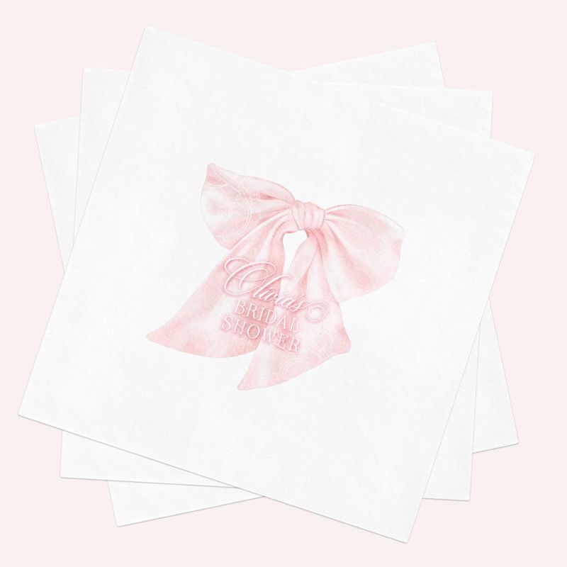 Pink Bow Cocktail Napkins for Bridal Shower - Pink Bow Paper Napkins - Personalized Napkins for Bridal Tea - Bridesmaids Luncheon (100 Printed Napkins | Cocktail 4.75")
