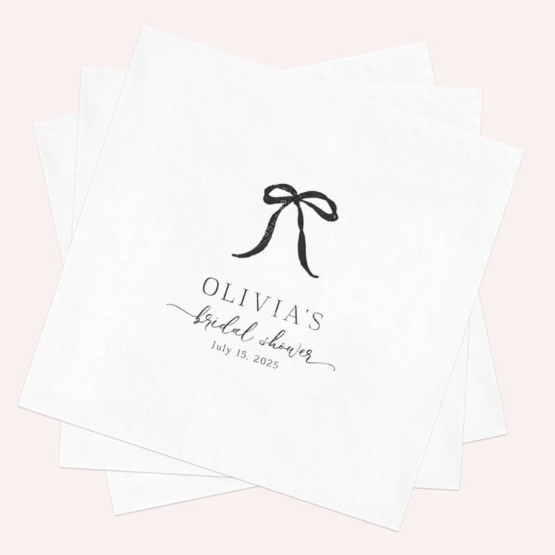 Black Bow She's Tying the Knot Bridal Shower Cocktail Napkins Personalized - Custom Paper Napkins - Bridesmaids Luncheon - Bridal Tea Brunch (100 Printed Napkins)