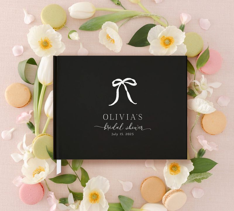 Guest Book for Bridal Shower - Black Bow Tying the Knot - Blank Book - Custom Guestbook - Gift for bride - personalized Guestbook
