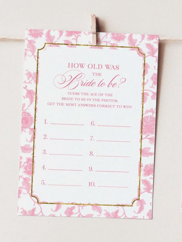 Bridal Shower Games Printed - Pink Toile Chinoiserie Game Cards (20 printed cards, Guess Who Said It)