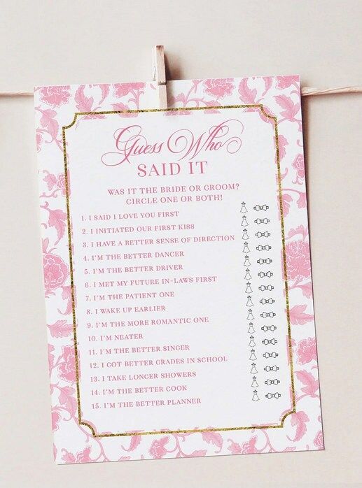 Bridal Shower Games Printed - Pink Toile Chinoiserie Game Cards (20 printed cards, Guess Who Said It)