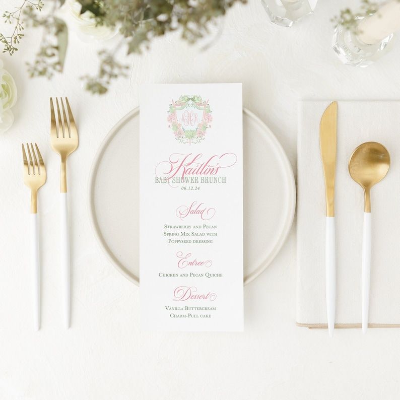 Printable Menu Card for Grandmillenial Baby Girl Shower- Birthday Party Menu - Bridesmaid Luncheon - Brunch and Bubbly