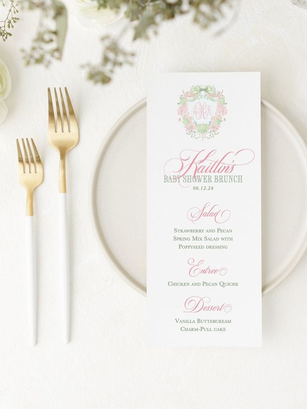 Printable Menu Card for Grandmillenial Baby Girl Shower- Birthday Party Menu - Bridesmaid Luncheon - Brunch and Bubbly