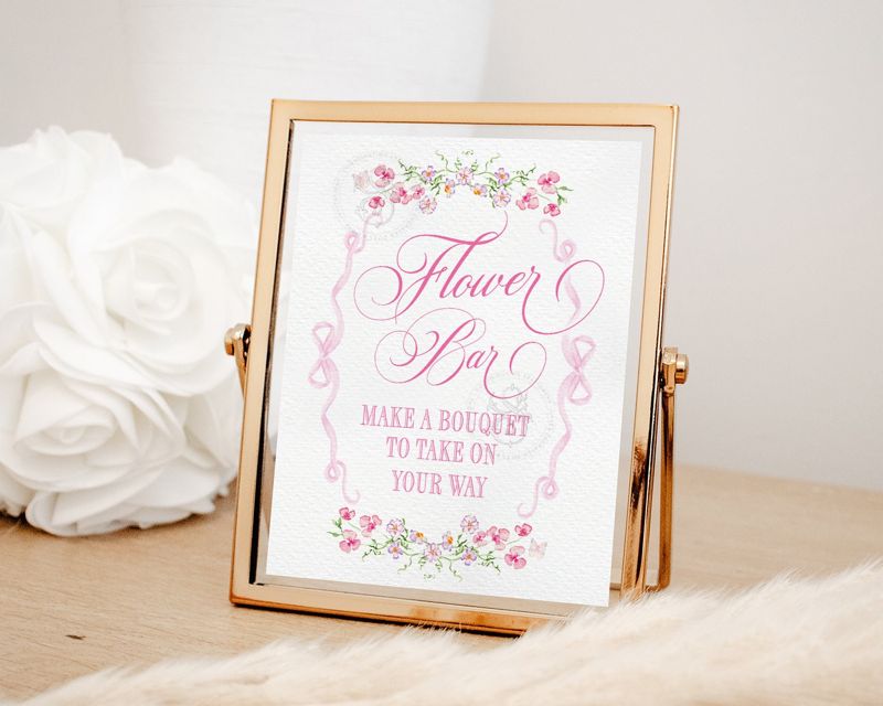 Flower Bar Sign for Girl Baby Shower Printable with Pink Bow and flowers - Printable 8x10 - Baby Girl Sprinkle