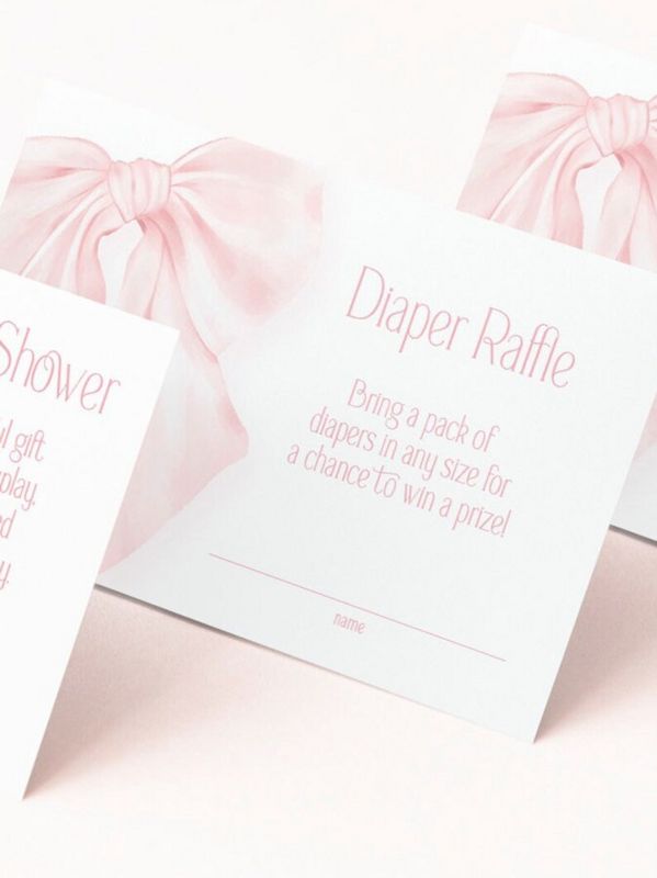 Pink Bow Baby Girl Shower Diaper Raffle Insert Cards Printed, Book Request Insert Card or Display Shower Insert Cards (20 printed cards | Diaper Raffle Ticket)