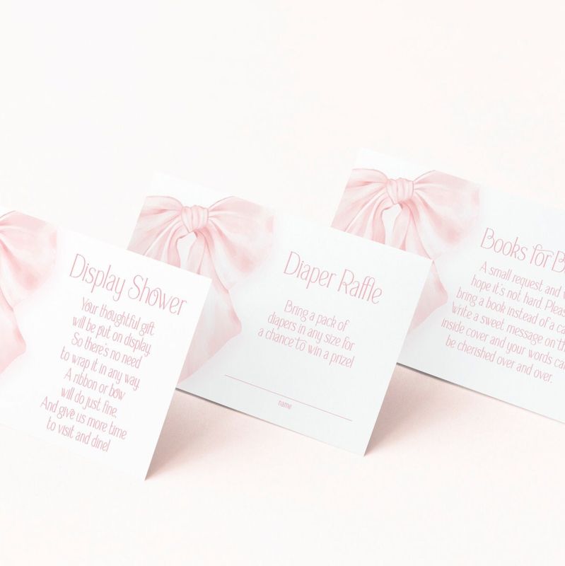 Pink Bow Baby Girl Shower Diaper Raffle Insert Cards Printed, Book Request Insert Card or Display Shower Insert Cards (20 printed cards | Diaper Raffle Ticket)