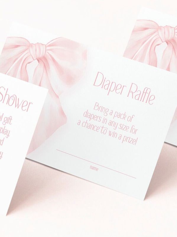 Pink Bow Baby Girl Shower Diaper Raffle Insert Cards Printed, Book Request Insert Card or Display Shower Insert Cards (20 printed cards | Diaper Raffle Ticket)