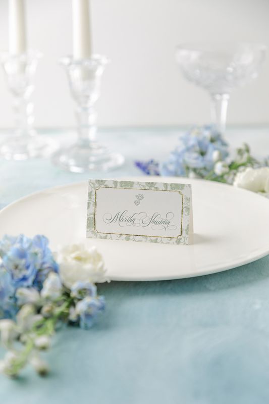 Printed Escort Cards for Bridal Shower - Sage Chinoiserie Toile Place Cards - Bridesmaids Luncheon - Monogram Escort Cards - Personalized (10 escort cards)