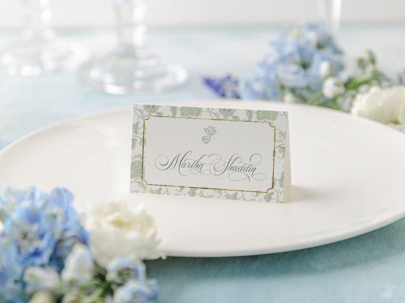 Printed Escort Cards for Bridal Shower - Sage Chinoiserie Toile Place Cards - Bridesmaids Luncheon - Monogram Escort Cards - Personalized (10 escort cards)