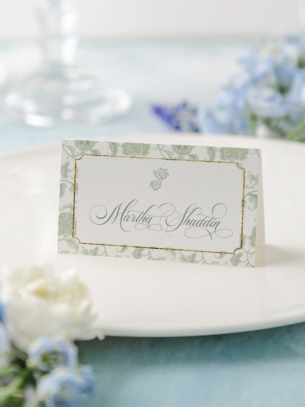 Printed Escort Cards for Bridal Shower - Sage Chinoiserie Toile Place Cards - Bridesmaids Luncheon - Monogram Escort Cards - Personalized (10 escort cards)