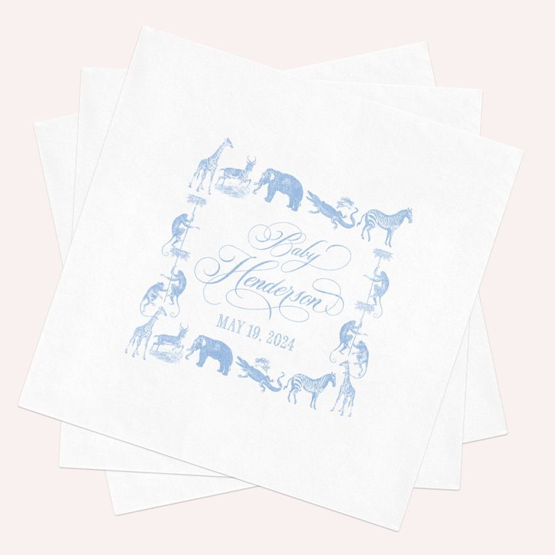 Custom Napkins for Safari Baby Boy Shower - Personalized Paper Napkins - Baby Boy Sprinkle - Custom Cocktail Napkins (100 Printed Napkins)