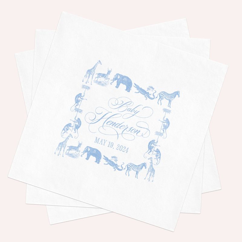 Custom Napkins for Safari Baby Boy Shower - Personalized Paper Napkins - Baby Boy Sprinkle - Custom Cocktail Napkins (100 Printed Napkins)