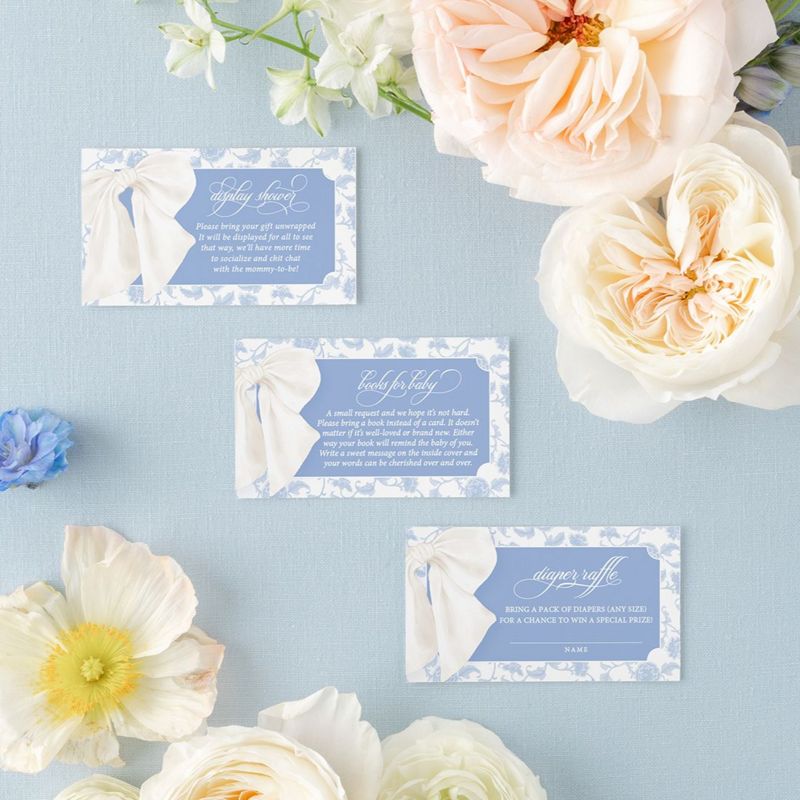 Baby Boy Shower Insert Cards Blue Toile Chinoiserie - Diaper Raffle or Display Shower or Books for Baby Printed - Baby Boy Sprinkle 1 (20 printed cards | Books for Baby)