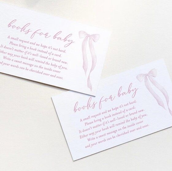 Pink Books for Baby Girl Shower Insert Cards Printed (20 printed cards)