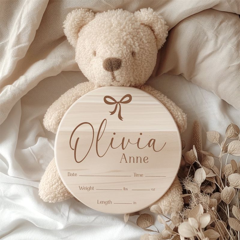Bow Baby Girl Name and Birth Stats Announcement Sign for Hospital (5" inches)