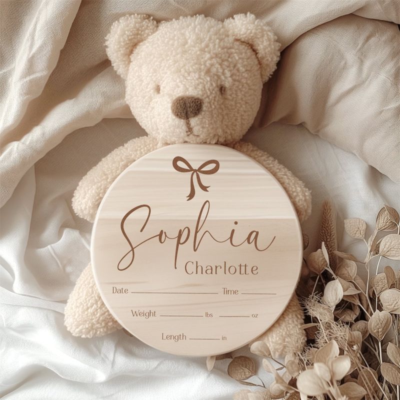 Bow Baby Girl Name and Birth Stats Announcement Sign for Hospital (5" inches)