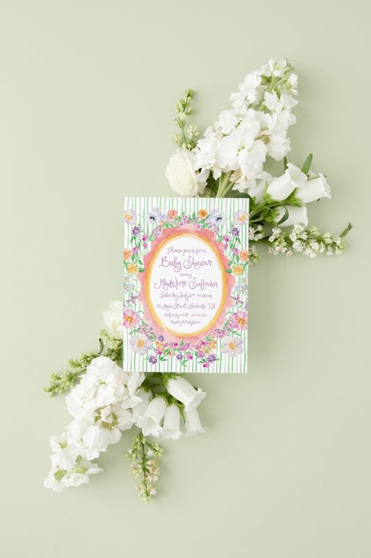 Hand Drawn Girl Baby Shower Invitations - Purple Lavender Baby Girl Sprinkle - Baby Sip and See - 1st Birthday Girl Printed (10 printed invitations | Plain White Envelopes)