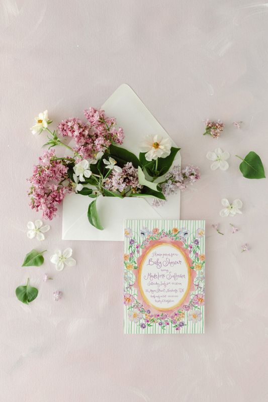 Hand Drawn Girl Baby Shower Invitations - Purple Lavender Baby Girl Sprinkle - Baby Sip and See - 1st Birthday Girl Printed (10 printed invitations | Plain White Envelopes)