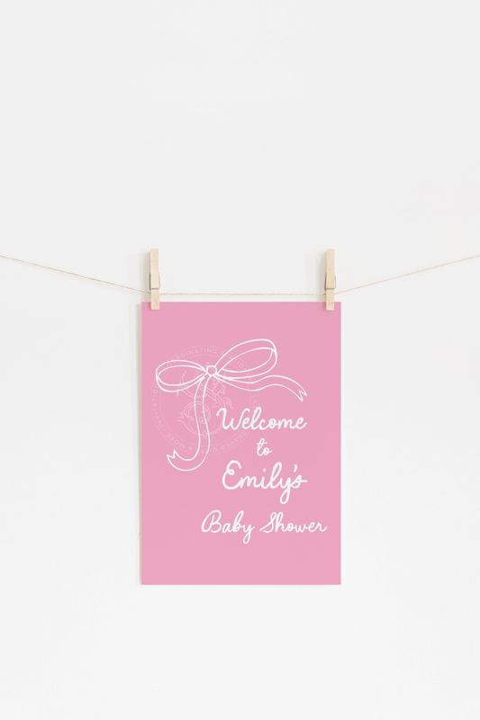 Hand drawn Pink Bow Baby Shower Welcome Sign 18x24 Printable - Girl Baby Sprinkle