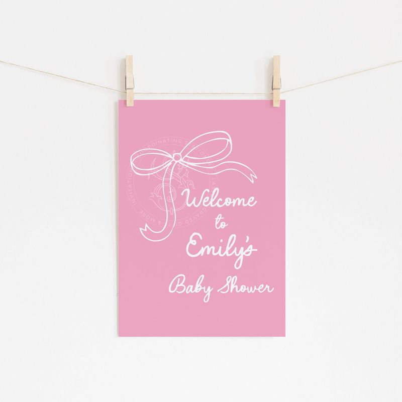 Hand drawn Pink Bow Baby Shower Welcome Sign 18x24 Printable - Girl Baby Sprinkle