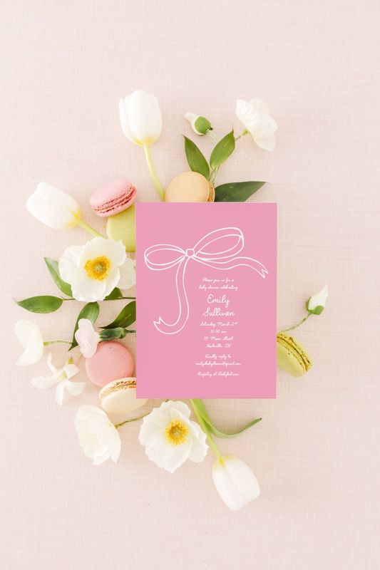 Pink Bow Baby Girl Shower Invitations, Girl Baby Sprinkle Invites Spring Summer Girl Birthday Party, First Birthday, Any age Printable