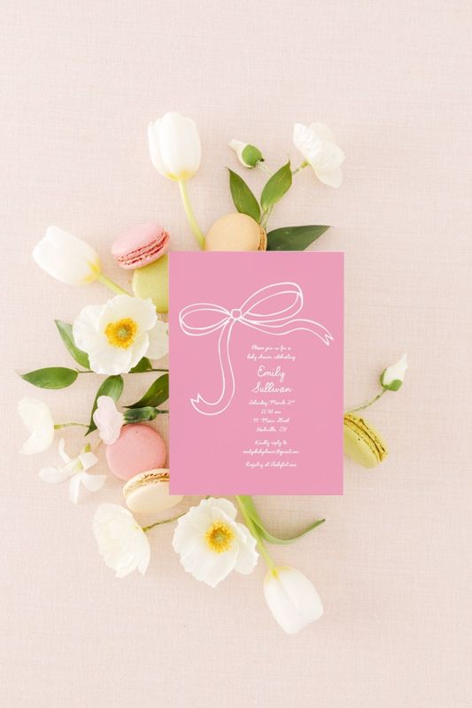 Pink Bow Baby Girl Shower Invitations, Girl Baby Sprinkle Invites Spring Summer Girl Birthday Party, First Birthday, Any age Printable