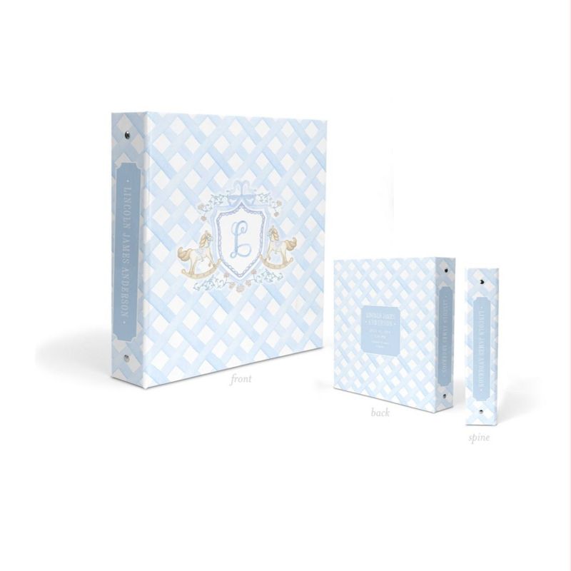 Classic Rocking Horse Baby Boy Book Binder - Newborn Memory Book Blank Baby Book Custom 3 Ring Binder - Baby Shower Gift - Newborn Baby Gift (A)