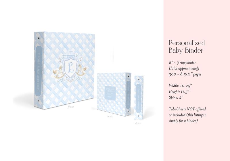 Classic Rocking Horse Baby Boy Book Binder - Newborn Memory Book Blank Baby Book Custom 3 Ring Binder - Baby Shower Gift - Newborn Baby Gift (A)