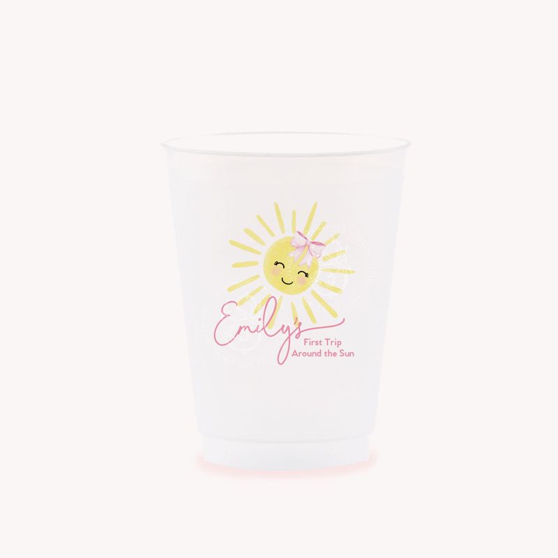 Sunshine Party Cups for Baby Girl Shower Sprinkle Cups, First Trip Around the Sun 1st Birthday Party, Girl Birthday (25 cups (minimum))