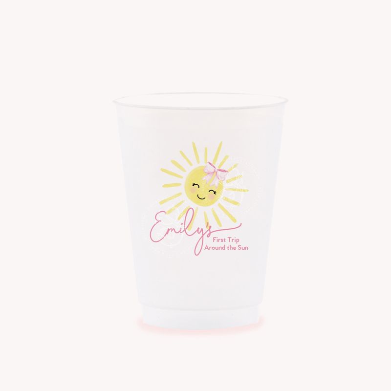 Sunshine Party Cups for Baby Girl Shower Sprinkle Cups, First Trip Around the Sun 1st Birthday Party, Girl Birthday (25 cups (minimum))