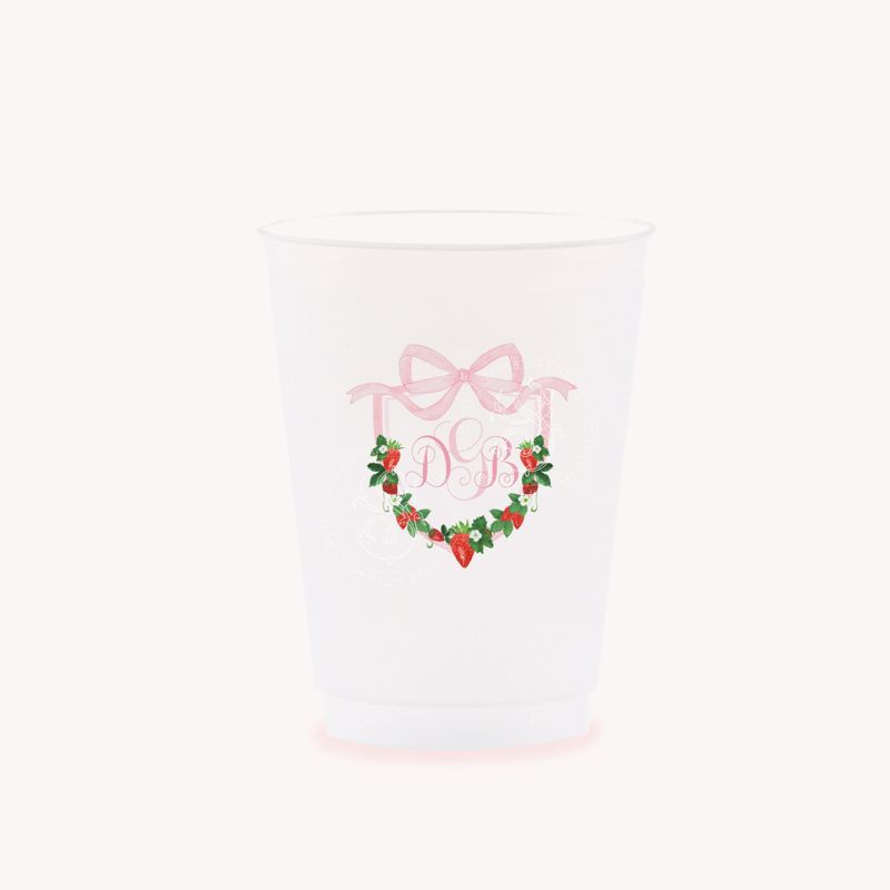 Berry Sweet Strawberry Monogram Party Cups for Baby Girl Shower Sprinkle Cups, 1st Birthday Party, Fancy Tea Party, Girl Birthday (25 cups (minimum))