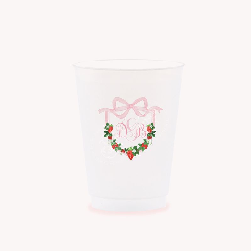Berry Sweet Strawberry Monogram Party Cups for Baby Girl Shower Sprinkle Cups, 1st Birthday Party, Fancy Tea Party, Girl Birthday (25 cups (minimum))