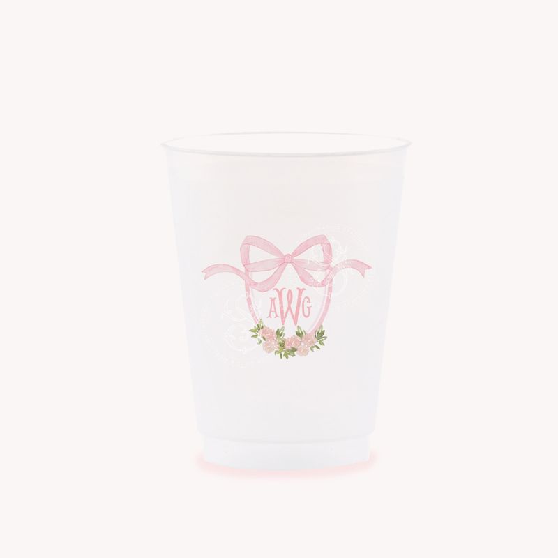 Party Cups with Bow Monogram Crest Baby Girl Shower Sprinkle Cups, 1st Birthday Party, Fancy Tea Party, Girl Birthday (25 cups (minimum))
