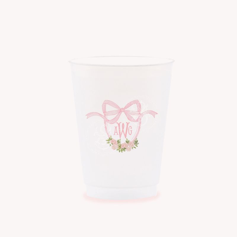 Party Cups with Bow Monogram Crest Baby Girl Shower Sprinkle Cups, 1st Birthday Party, Fancy Tea Party, Girl Birthday (25 cups (minimum))