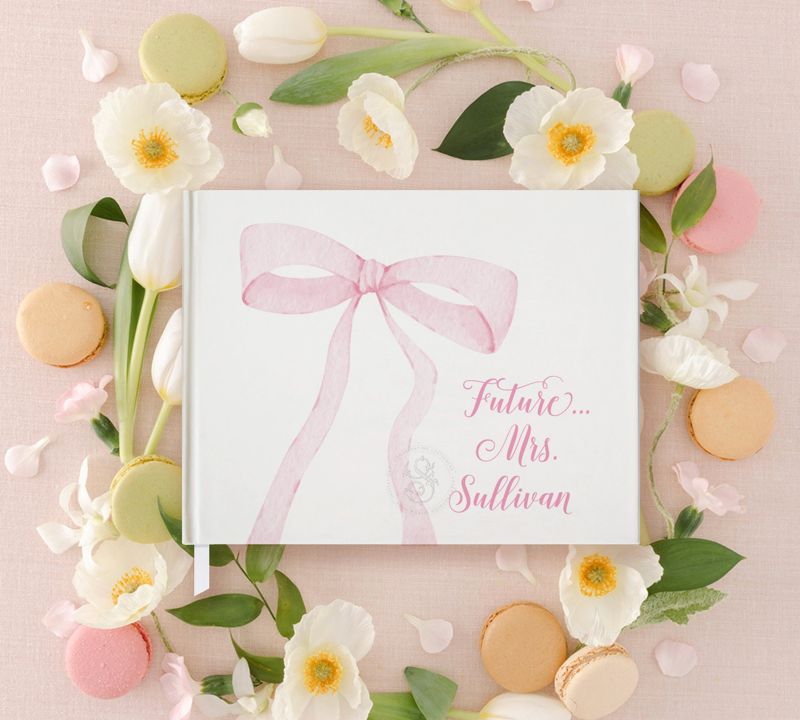 She's Tying the Knot Coquette Pink Bow Guest Book for Bridal Shower - Blank Book - Custom Guestbook - Gift for Bride - Personalized Guestbook