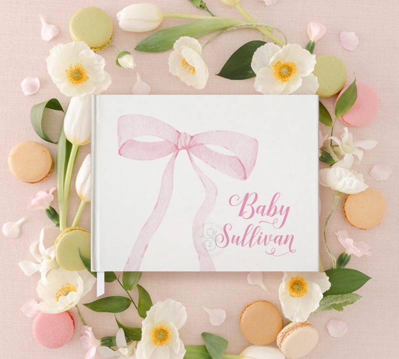 Pink Bow Guest Book for Baby Girl Shower - Blank Book - Custom Guestbook - Baby Shower Gift - Personalized Guestbook
