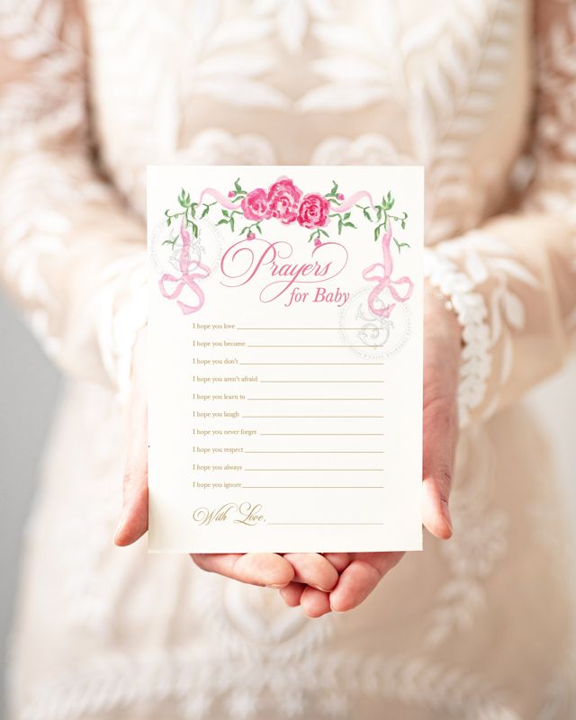 Prayers for Baby Game with Fancy Pink Bow - PRINTABLE - Girl Baby Shower Game - Girl Baby Sprinkle