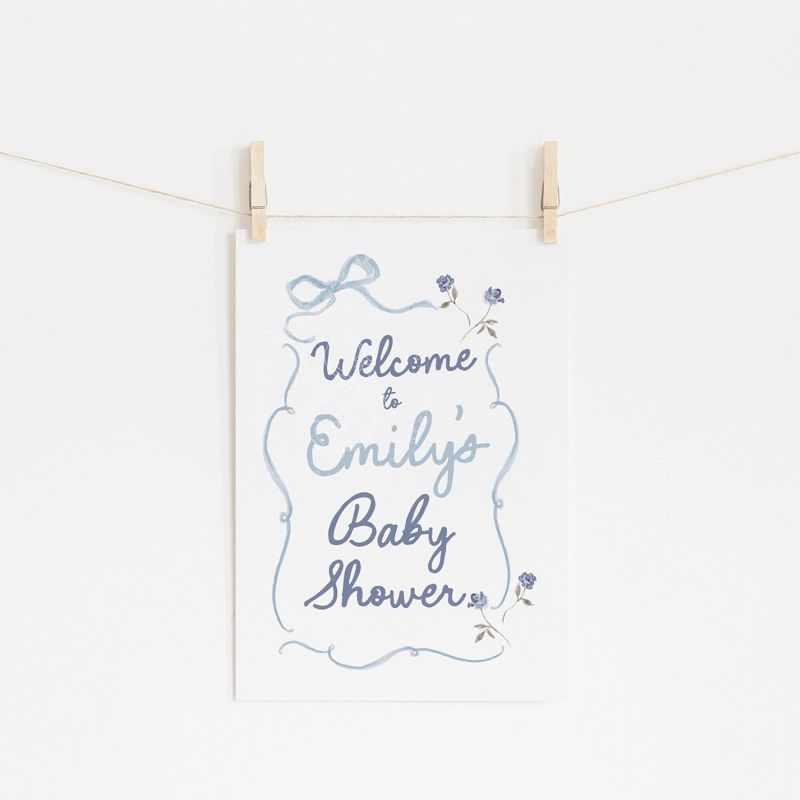 Hand Drawn Baby Boy Shower Welcome Sign Printable - Coquette Bows and Babes, Baby Boy Sprinkle Blue